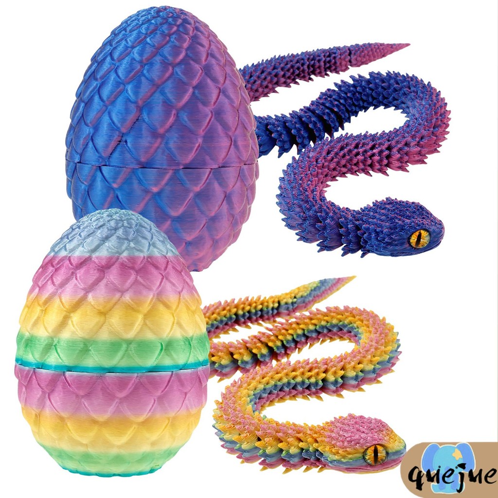 2 ชิ้น 3D พิมพ์งูมังกรไข่งู Wiggle ของเล่นโต๊ะตกแต่งไข่มังกรสําหรับเด็กผู้ใหญ่ SHOPQJC6004