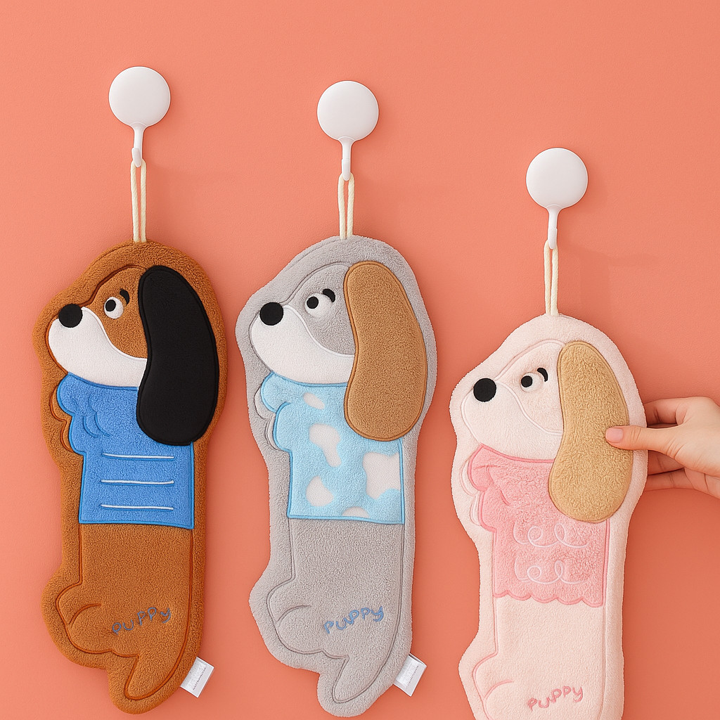 ผ้าเช็ดมือลายการ์ตูนหมาน้อย คัชชุน นาโนซับน้ำดี เหมาะสำหรับห้องครัว ห้องน้ำ แขวนง่าย - รูปที่ 4