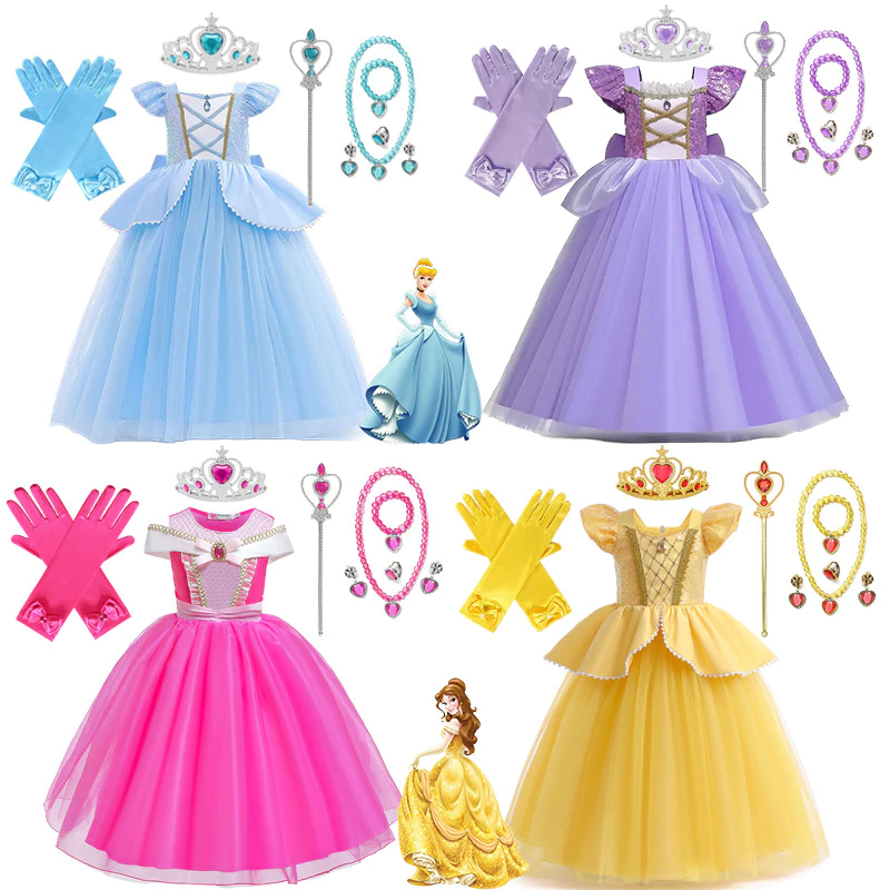 Cinderella Belle เครื่องแต่งกายสําหรับสาวฮาโลวีนปลอมตัวคอสเพลย์ราพันเซลชุดเจ้าหญิงเด็กคริสต์มาสวันเกิดเสื้อผ้าเด็ก