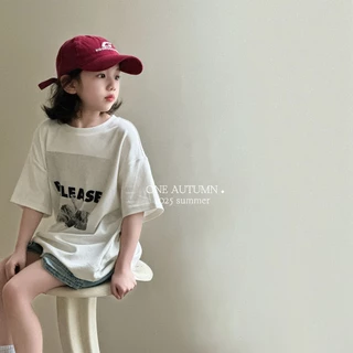 สาวฤดูร้อนผ้าฝ้ายแท้แขนสั้นเสื้อยืด 2026 ฤดูร้อนสไตล์ใหม่สาวเกาหลีรุ่นพิมพ์ขนาดกลางขนาดใหญ่เด็กหลวมด้านบน