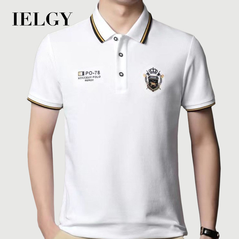 IELGY เสื้อโปโลผู้ชายธุรกิจใหม่เสื้อยืดลําลองโปโลปกด้านบน