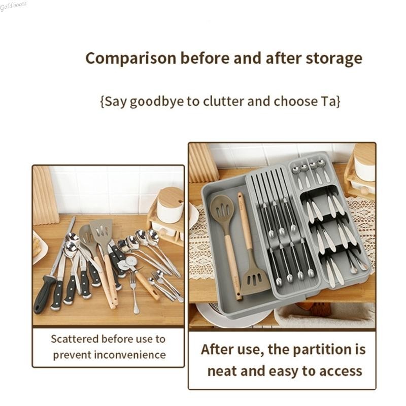 GB Utensils Organizer ลิ้นชักขยายได้ Dividers Organizer สําหรับช้อนส้อม