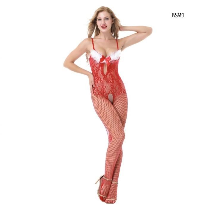 MERAH Christmas Red Fur Body Stocking Edition ชุดชั้นในสําหรับผู้หญิงผู้ใหญ่ BS21