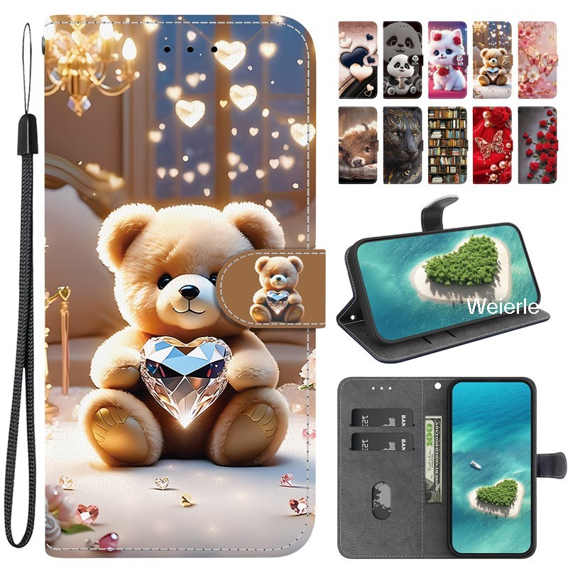 สําหรับRealme C75 C75Xกรณีพลิกกระเป๋าสตางค์หนังสําหรับRealme C63 C61 C65 C67 C55 C53 C51 C35 กรณีแม่เหล็กน่ารัก3Dทาสีรูปแบบปกหนังสือ