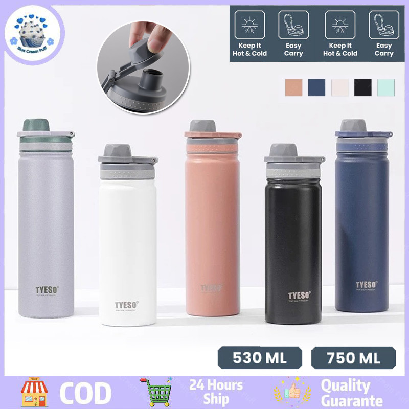 TERMOS Ty^eso Tumbler แบบพกพากีฬา Thermos 530/750ml สูญญากาศคู่ฉนวนสแตนเลสกีฬาดื่มขวดทนความร้อน 12 ช