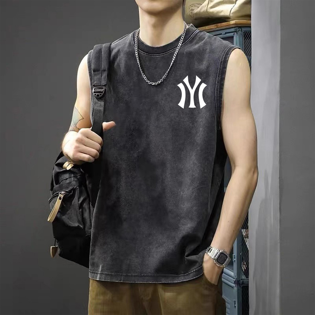 UT shop เสื้อยืด แขนกุด เสื้อกล้าม ‘GOODLUCK IYI’ oversize Cotton100% แฟชั่น แนวสตรีท เสื้อผู้ชาย แขนสั้น เสื้อกล้าม