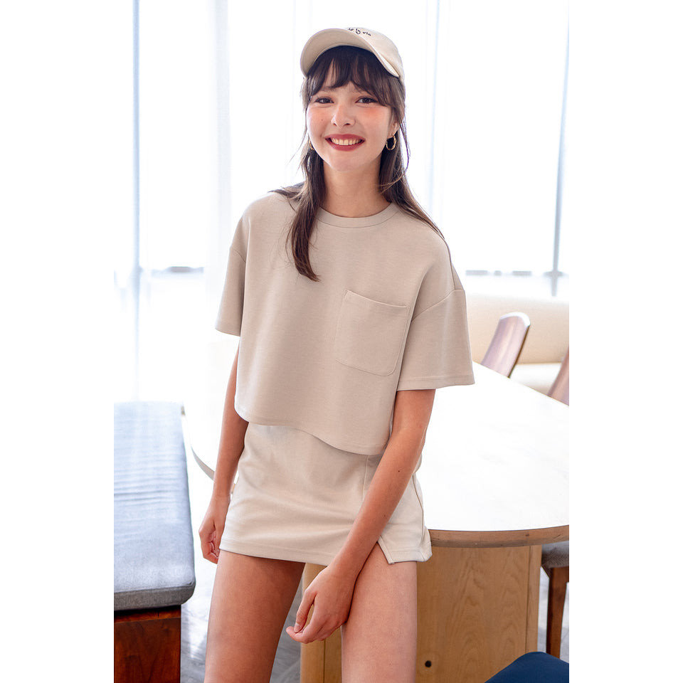 HENLEY POCKET TEE TOP IN ECRU