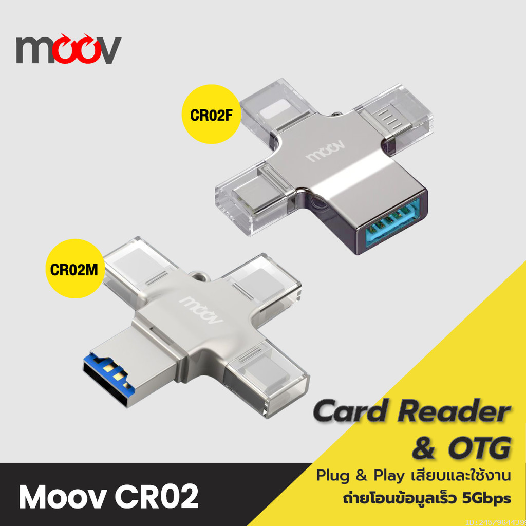 [107บ.โค้ดคุ้ม] Moov CR02 4 in 1 Card Reader OTG USB 3.0 อแดปเตอร์ Type C Micro L Phone TF SD card แ