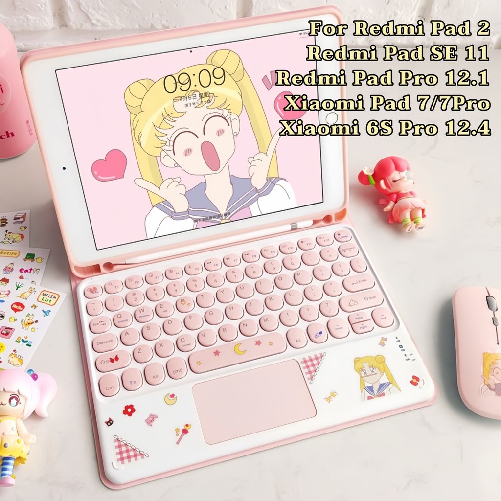 เคสคีย์บอร์ดบลูทูธแม่เหล็กสําหรับ Redmi Pad 2/SE11/Pro12.1 XiaoMi Pad 7/7 Pro/6S Pro12.4 ใส่ปากกาได