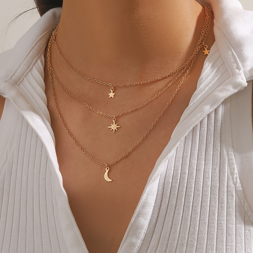 สร้อยคอจี้foilสีทองหลายชั้นสำหรับผู้ชายและผู้หญิง เหมาะสำหรับวันสำคัญและใส่ประจำวัน