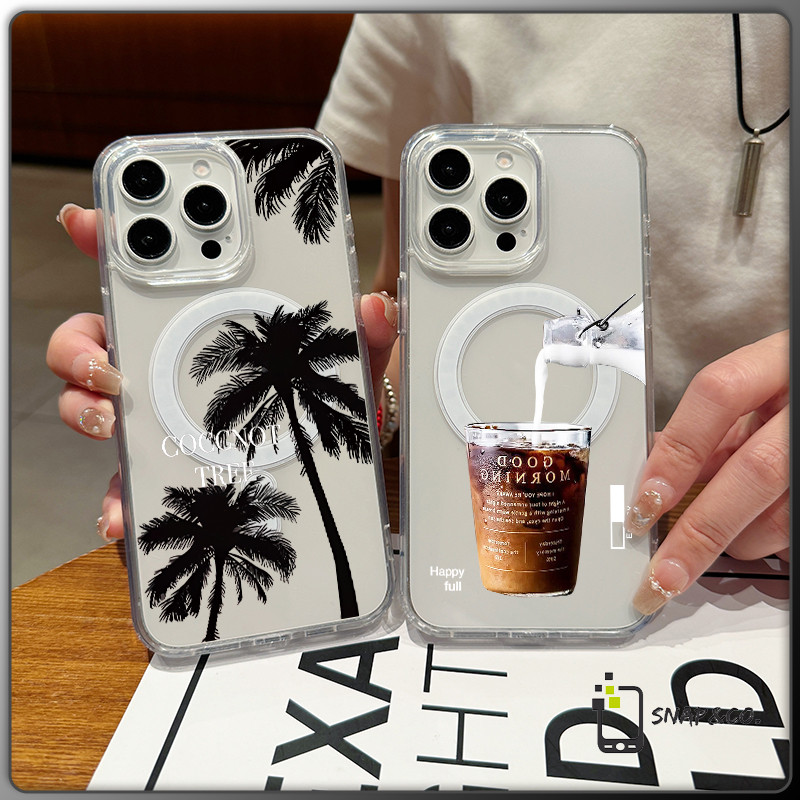 การชาร์จแบบไร้สาย เปลือกแม่เหล็ก สติกเกอร์กาแฟ ICE for iPhone X XS MAX XR 7/8PLUS 16 15 14 เคสไอโฟน 13 12 11 PRO MAX ขั้