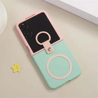 เคสโทรศัพท์แม่เหล็กสีตัดกันน่ารักพร้อมแหวนสําหรับ Samsung Galaxy Z Flip 7 Flip8 Z Flip7 ZFLIP7 กลับ