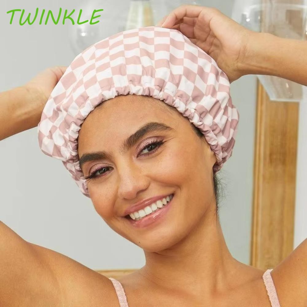 TWINKLE1 หมวกดูแลเส้นผม, หมวกอาบน้ํากันน้ําลายสก๊อตสองชั้น, ร้านเสริมสวยหมวกแชมพูระดับไฮเอนด์หรูหราหรูหราที่สร้างสรรค์