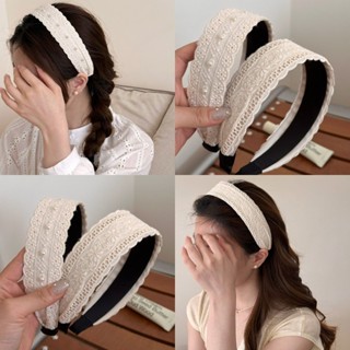 สร้อยข้อมือผมเพียรล์ สไตล์เกาหลี แถบคาดศีรษะกว้าง สีขาว เหมา…