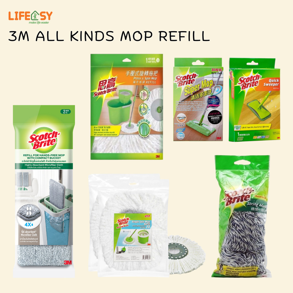 3M Mop Refill Flat Mop/Spin Mop/W3/String Mop/Latex Mop/Quick Sweeper/Super Mop/AS800-E/Easy Sweeper