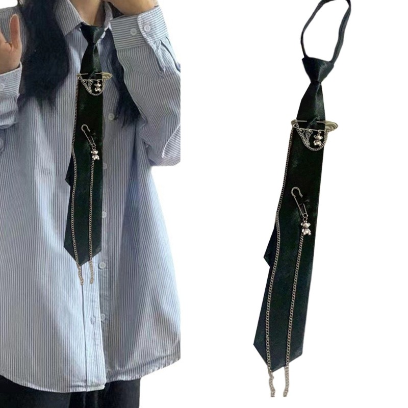 BTF เนคไทสีดําสําหรับผู้หญิงชุดนักเรียนแบบปรับได้ Pre Ties เน็คไทคอสีดํา