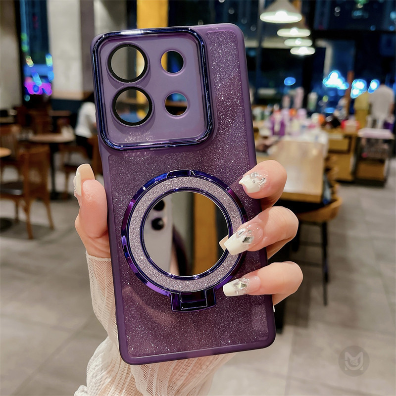 Make Up Mirror Magnetic Bracket Case สําหรับ Xiaomi Mi 13T 12T 11T Pro 11 12 13 Lite 14 13 12 Pro Glitter กระจกแต่งหน้าวงเล็บแม่เหล็กเลนส์ป้องกันกรณี
