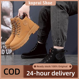 fashion พร้อมส่ง รองเท้าบูทรองเท้าโค้ทแฟชั่น เวอร์ชั่นเกาหลีสไตล์ยุโรป รองเท้าบู๊ทมาร์ตินผู้ชายสไตล์เกาหลี ผูกเชือก กันล