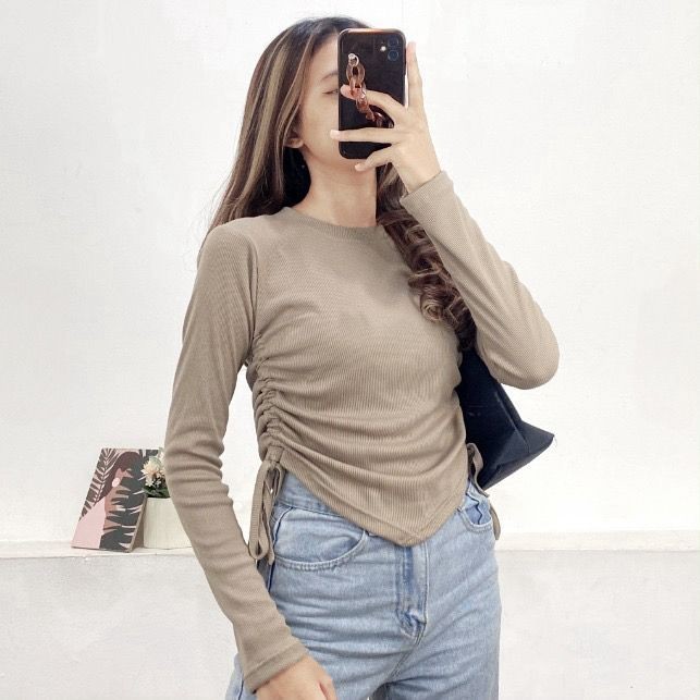 [Mardhatillah] sc. VALEN TOP BLOUSE / Vierrra / Naomi Womens DRAWSTRING BLOUSE / RIB KNIT CROP BLOUS