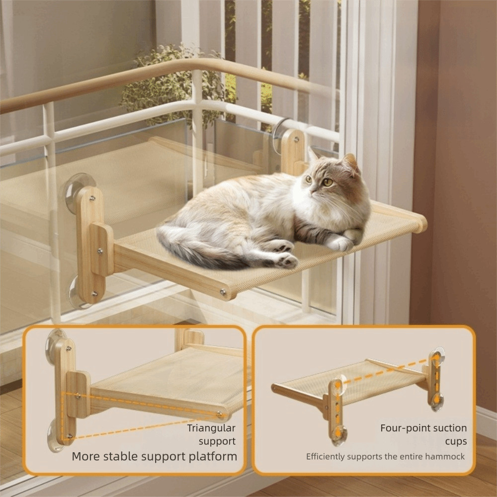 AURO Wall Cat Hammock,ขนาดใหญ่หน้าต่างพับได้,ถ้วยดูดทนทานBreathableตาข่ายแขวนเปลญวนสัตว์เลี้ยงลูกแมว Nest - รูปที่ 6