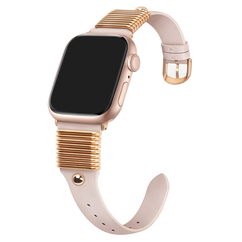 新款金属圈真皮表带适用于苹果Apple手表iwatch10/987654321表带