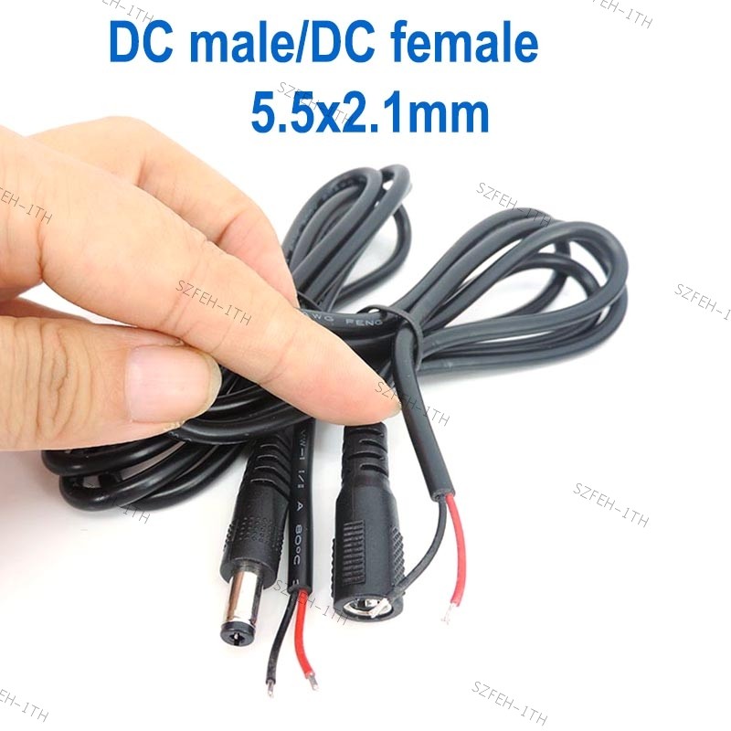 10PCS 1M DC ชาย Pigtail สาย 5.5x2.1 มม.20wag 5A ชายหญิงแจ็คสายไฟ DC Connector สําหรับกล้องวงจรปิดกล้