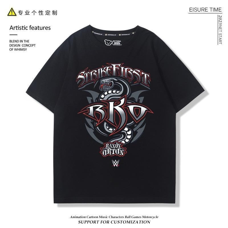 เสื้อยืด WWE Wrestler Orton Randy พิมพ์ลาย RKO แบบงู ทรงกระชับ 100% คอ튼