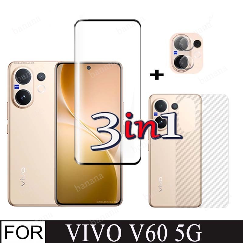 3 IN 1 Vivo V60 5G ฟิล์มกระจกนิรภัยสําหรับ VivoV60 V 60 คลุมทั้งหมดป้องกันหน้าจอกระจก + ฟิล์มเลนส์กล้อง + ฟิล์มด้านหลัง