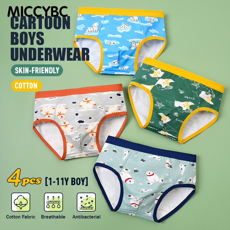 【Bangkok Delivery】4 ชิ้น 1-11Y เด็กทารกชุดชั้นในผ้าฝ้ายความปลอดภัย Antibiosis Innerwear การ์ตูนสัตว์ไดโนเสาร์พิมพ์กางเกง