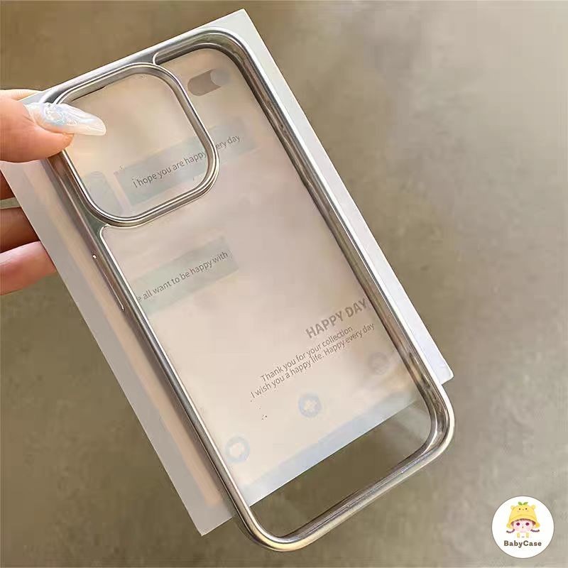 เรียบง่ายโปร่งใสขอบเงินบริสุทธิ์ด้วยไฟฟ้า เคส IPhone 11 15 13 14 12 Pro Max 7Plus XR 7 8 Plus X XS MAX SE 2020 15 14Plus - รูปที่ 3