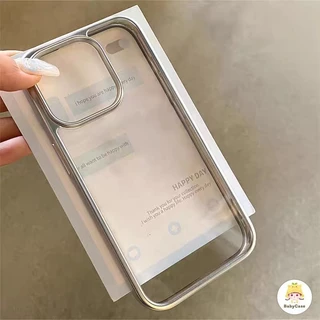 เรียบง่ายโปร่งใสขอบเงินบริสุทธิ์ด้วยไฟฟ้า เคส IPhone 11 15 13 14 12 Pro Max 7Plus XR 7 8 Plus X XS MAX SE 2020 15 14Plus