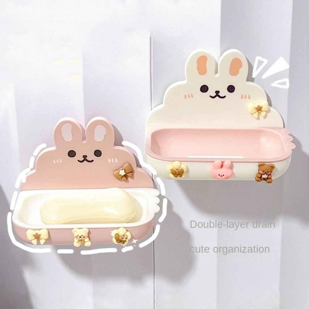 WELLNESSSPOT กล่องสบู่ติดผนังกระต่ายการ์ตูนพร้อมชั้นวางสบู่ฟรีหมัดไม่มีการเจาะแบริ่งที่แข็งแกร่งติดตั้งง่ายที่ใส่จานสบู่อุปกรณ์ห้องน้ํา - รูปที่ 6