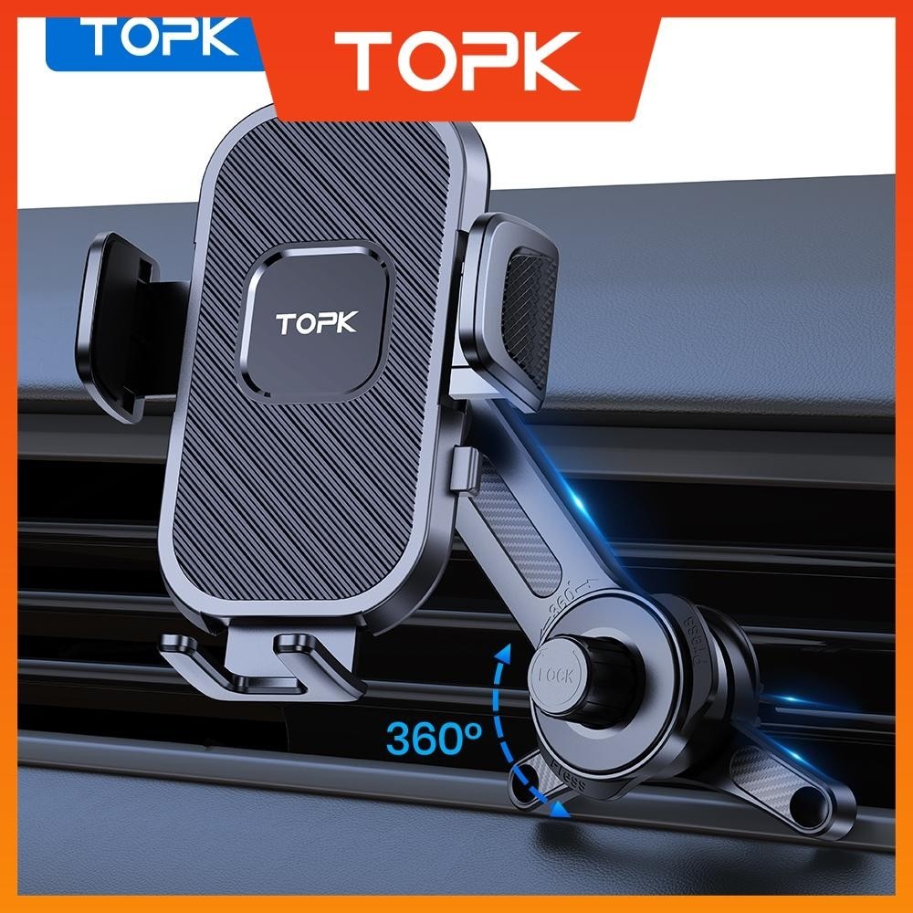 Topk ที่วางโทรศัพท์ในรถยนต์ [ที่หนีบกว้างและตะขอโลหะ] ที่ยึดโทรศัพท์ในรถ [เคสหนาเป็นมิตร] ที่วางโทรศัพท์มือถือ แบบหนีบช่องระบายอากาศ