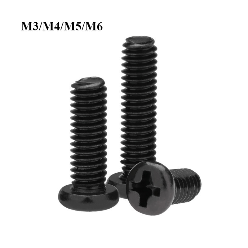 [FGHSY-2-y] M3/M4/M5/M6 น็อต สกรู หัวกลม หัวแพน แฉก P+ เหล็กกล้าคาร์บอน เกลียวมิล หยาบ / Pan Head Phillip Machine Screw
