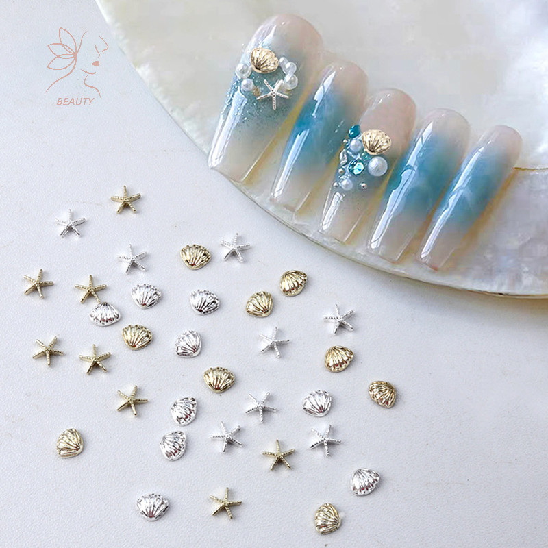 [maybeauty] 20 ชิ้นเล็บ Ch 3D Alloy Five-Pointed-Star Silver คริสตัลตกแต่งเล็บอุปกรณ์แต่งเล็บ {TH}