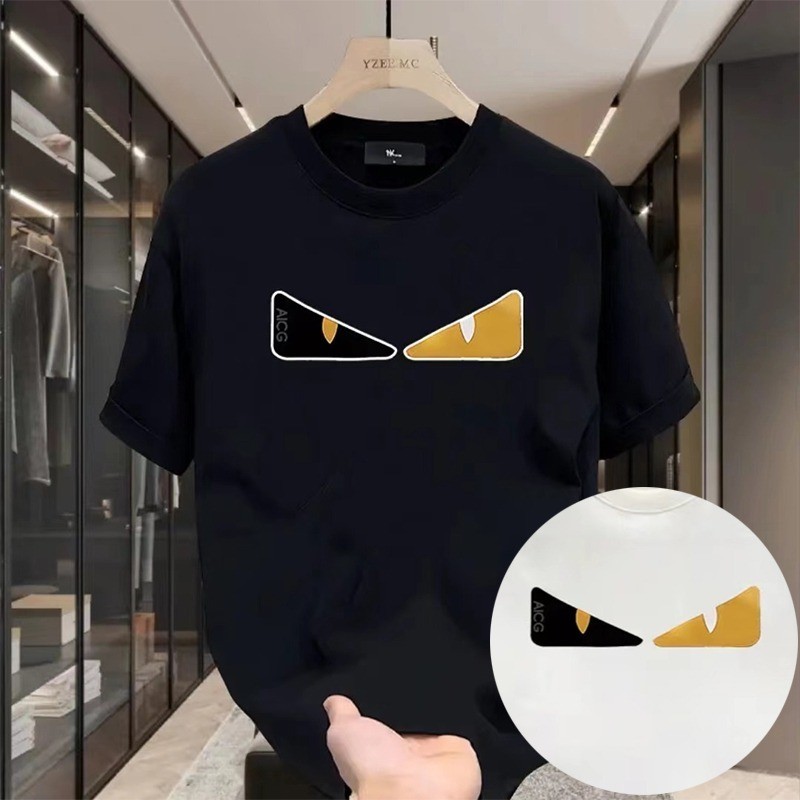 S-5xl คุณภาพผ้าฝ้ายสไตล์ตาพิมพ์รอบคอ Plus ขนาด Tshirt สําหรับชายฤดูร้อนใหม่แฟชั่นแขนสั้นเสื้อ T สําหรับผู้ชายสีดํา/สีขาว