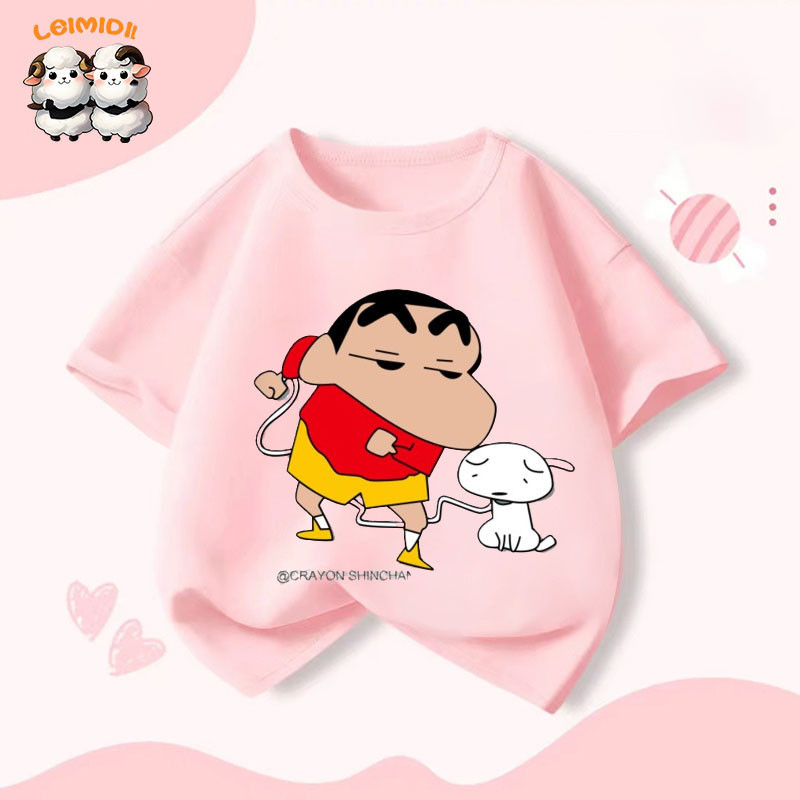 ฤดูร้อนเด็กแขนสั้นเครยอนชินจังพิมพ์เสื้อยืดเด็กผู้หญิงแขนสั้นเย็นหลวมกลางและใหญ่เด็กด้านบน