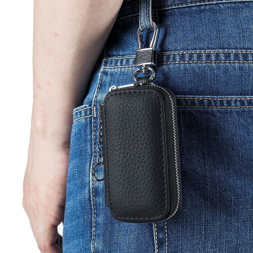 Unisex ของแท้หนังกระเป๋าสตางค์กุญแจรถผู้ชาย Key Holder แม่บ้านคีย์ Organizer ผู้หญิงกระเป๋าสตางค์พวงกุญแจครอบคลุมซิป Key Case