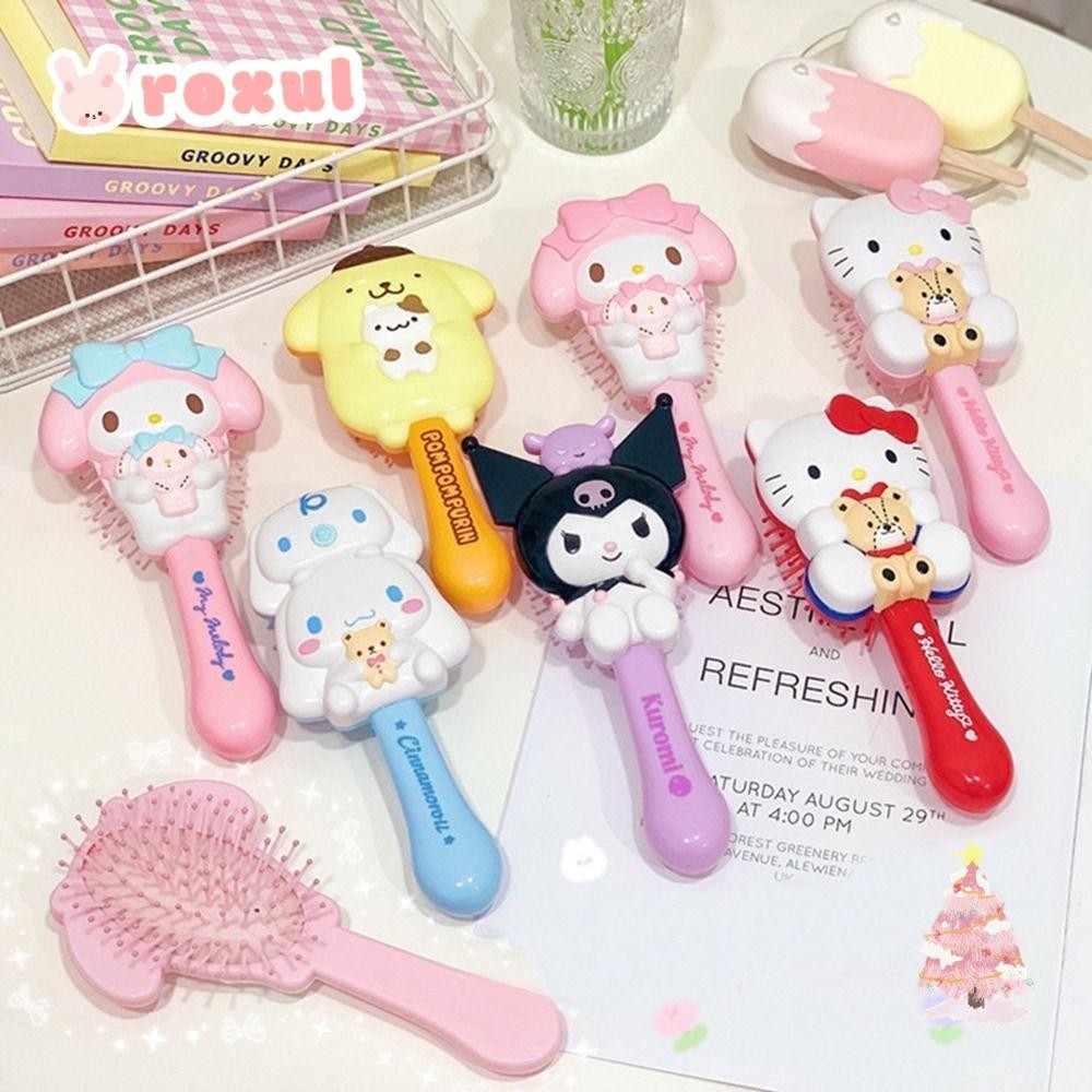 Roxul Sanrio Air Cushion Comb, ABS Anti-Static หวีผม,แบบพกพาประณีต Kuromi นวดถุงลมนิรภัยหวีผู้หญิง