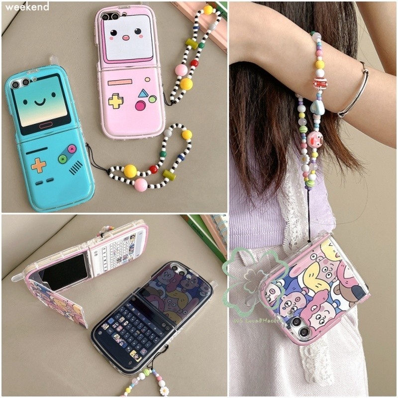 Retro Antenna Flip Lens Stand Soft TPU Casing Samsung Galaxy Z Flip 6 Z Flip 5 Flip 4/3 Case with Strap Samsung Z Flip6 Flip5 Cover Shell