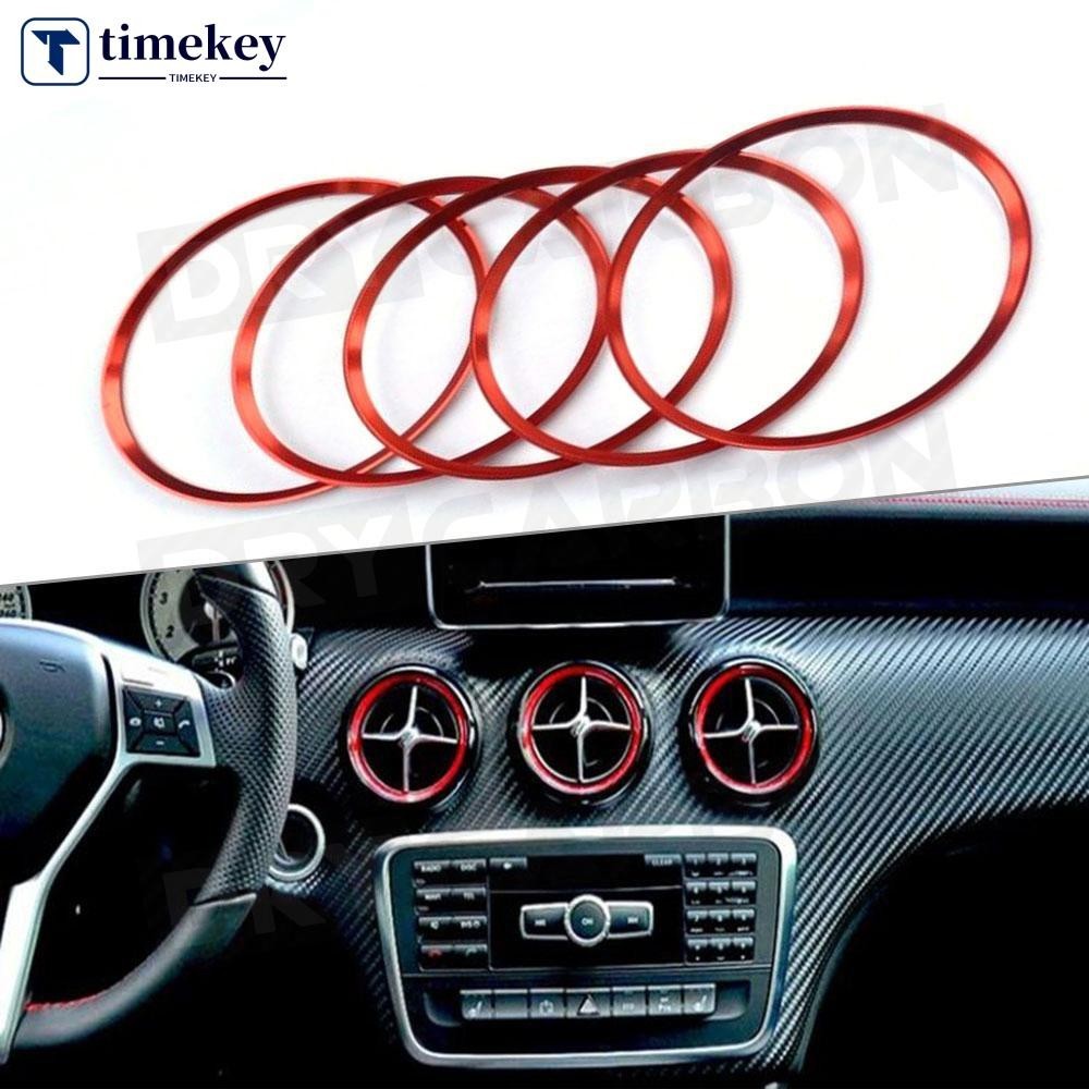 Timekey 5 ชิ้น Auto Car Air Conditioner Vent Outlet สติกเกอร์ Knob Trim ฝาครอบตกแต่งแหวนสําหรับ Mercedes Benz A/B/GLA/CLA J2T5