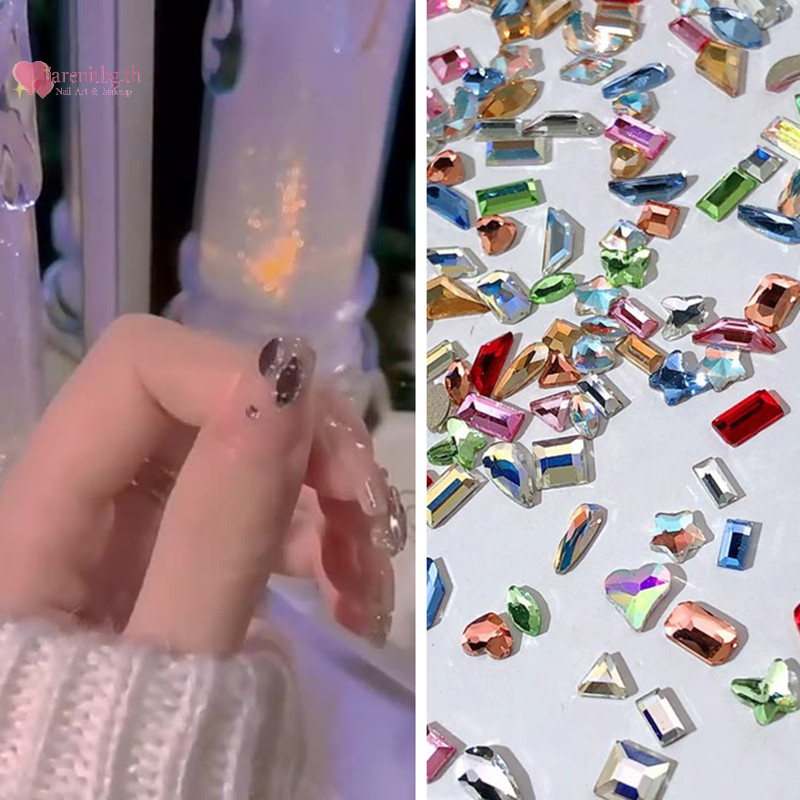 Renbg 100 PCS Mini 3D คริสตัล Rhinestones เงา Horse Eye คริสตัลเพชรชี้ด้านล่างตกแต่งเล็บผสมรูปร่างเล็บ TH