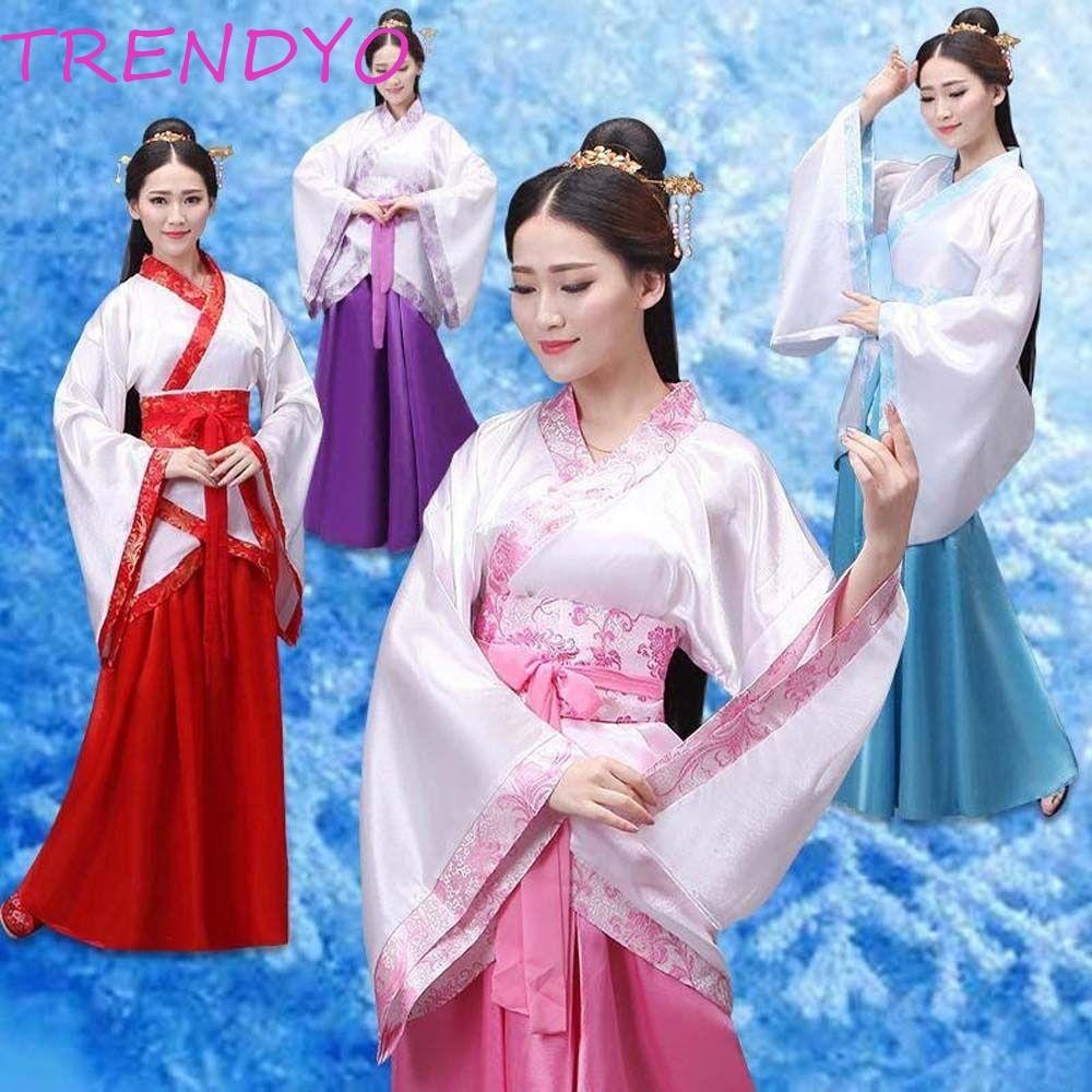 Trendyo จีน Hanfu กระโปรง, ผ้าจีน Oriental Fairy Princess ชุดจีนโบราณ, ชุดสไตล์จีนดอกไม้โบราณเย็บปักถักร้อย Han Dynasty เครื่องแต่งกายจีนหญิง