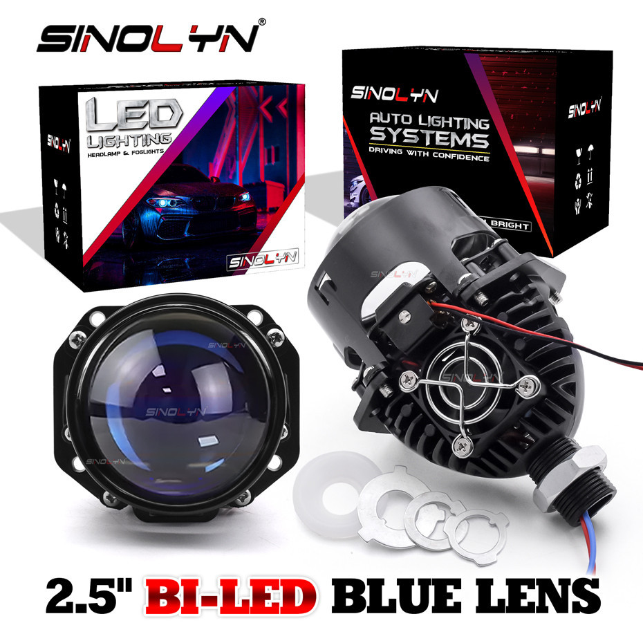 2.5 นิ้ว Bi LED Blue Lens Projector อัพเกรด โปรเจคเตอร์เลนส์ไฟหน้ารถจักรยานยนต์ H4 H7 H1 9005 9006 LED Angel Eyes DRL Halo แหวน Hi Low Beam Retrofit อุปกรณ์เสริม