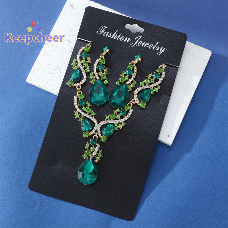 [Keepcheer] 1 ชุดต่างหูสร้อยคอ Rhinestone งบหรูหราสําหรับผู้หญิงสาวชุดเครื่องประดับสองชิ้นเจ้าสาวอุปกรณ์จัดงานแต่งงานของขวัญ [ใหม่]