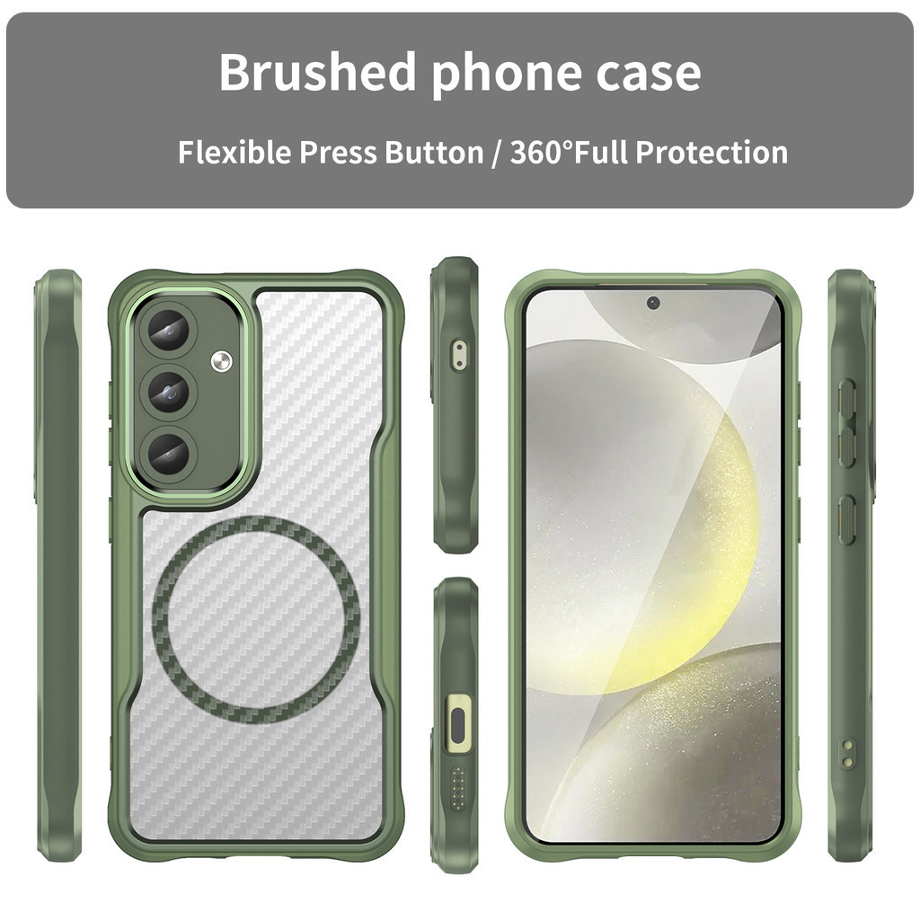 สําหรับ Samsung S24FE S24 S23 Ultra Plusปลอกหรูหราคาร์บอนไฟเบอร์รูปแบบแปรงแม่เหล็กเคสโทรศัพท์ไร้สายชาร์จโปร่งแสงAnti-Drop Hard Cover