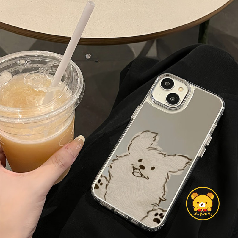 Smile Puppy Mirror Clear Casing สําหรับ OPPO Reno 12 11 10 9 8 A96 A94 A93 A1 F21 F19 Pro 8Z 7Z 8T 6Z 5Z 5F 5K 4F 4 Lite ค้นหา X7 Ultra X3 Lite เลนส์โทรศัพท์สุนัข Yawn เคส