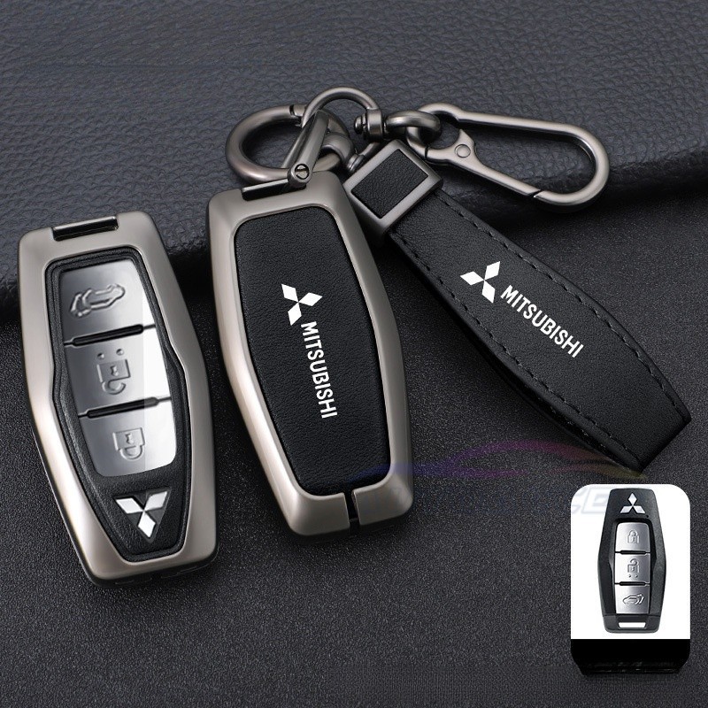 ฝาครอบกุญแจรถสําหรับ Mitsubishi Xpander Triton Pajero Outlander ที่วางกุญแจรีโมทโลหะผสมสังกะสีหนัง Fob กรณี