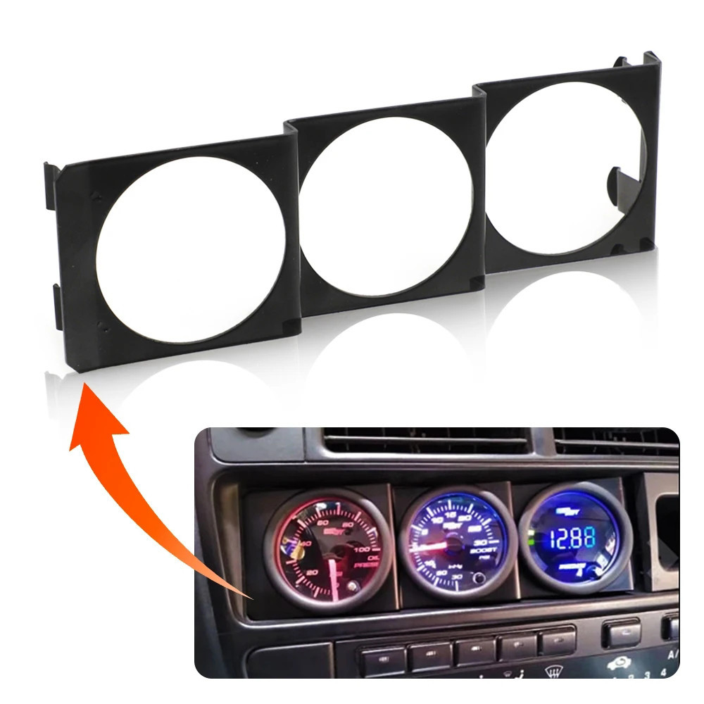 52 มม.3 หลุมเดี่ยว DIN วิทยุสล็อต Face Triple เมตรแผงเหล็กสีดําสําหรับ Auto Car Gauge Pod