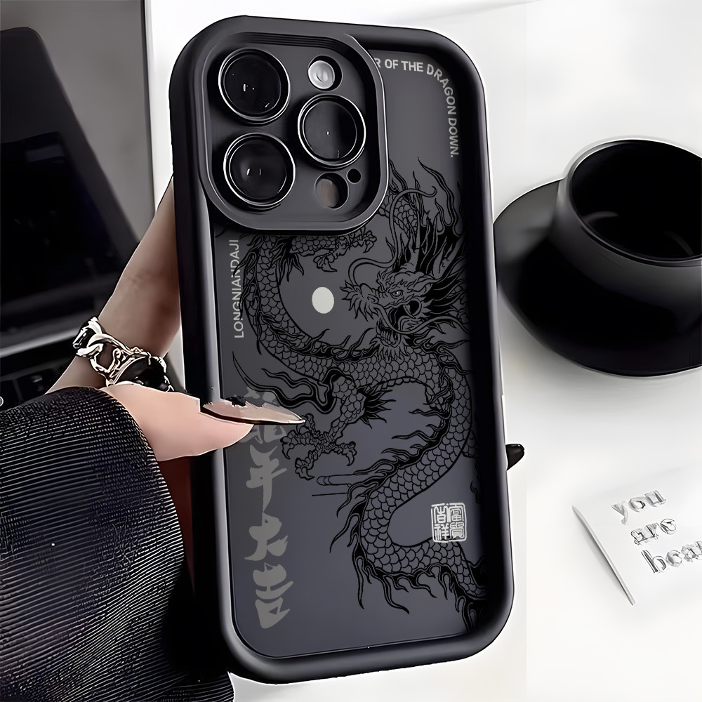มังกรจีนเคสโทรศัพท์สําหรับiphone 15 14 Plus 13 12 Mini 11 Pro Max X Xs XR 8 7 Soft TPUบันไดเลนส์ฝาครอบป้องกัน